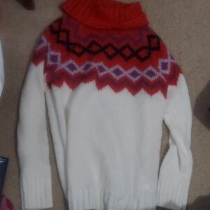 SO Red and Cream Turtleneck Sweater